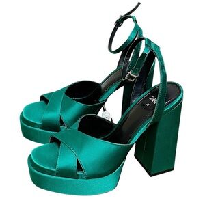 ZARA round toe Block Heels Platform Sandals